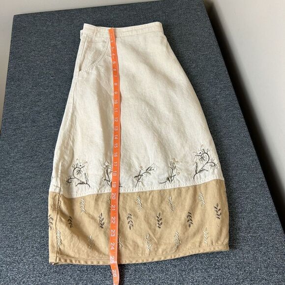 J. Jill Linen Embroidered Beige Skirt Colorblock Pockets Lined Preppy Plus 16 - Picture 10 of 10